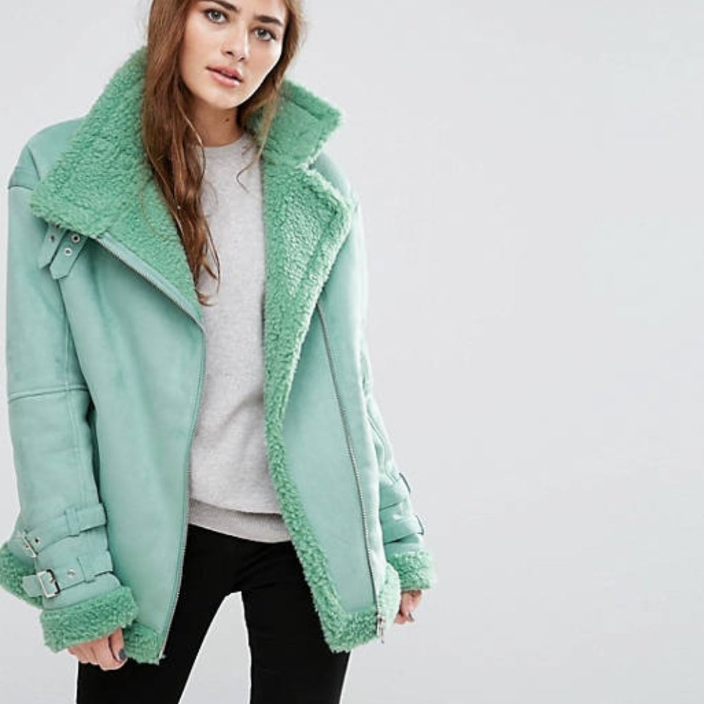 ASOS Aviator Jacket in Faux Suede size 4